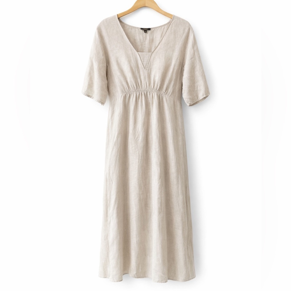 Massimo Dutti Linen Midi Dress Beige Short Sleeve Size XS